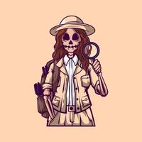 Skull Lady Archeologist Illustration vector