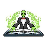 Alien Playing Piano Illustration vector