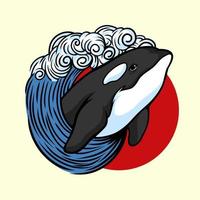 Illustration of an Orca Playing with Wave vector
