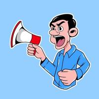 Classic Cartoon Character of A Man Shouting with Speaker