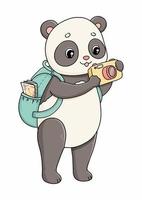 Summer time panda with camera and backpack map vector illustration