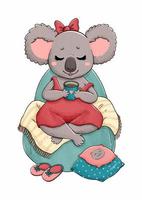 Koala sitting on a chair with warm drink vector