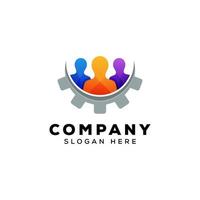 gear comunity people group logo design premium vector