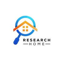 Home search logo template. House roof and magnifier vector design