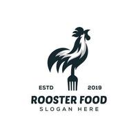 diseño de logotipo de comida de gallo, gallo de silueta con concepto de logotipo de horquilla