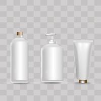 un conjunto de botellas de plástico blancas para productos sanitarios y cosméticos. para maquetas. ilustración vectorial realista