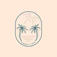 summer vibes scenery logo illustration on line art vector