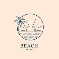 ilustración de logotipo de paisaje de playa en arte lineal vector