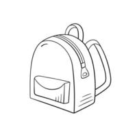 escuela de mochila en estilo garabato, ilustración vectorial. concepto de regreso a la escuela, icono dibujado a mano para impresión y diseño. elemento aislado sobre un fondo blanco. símbolo de mochila para estudio y moda vector