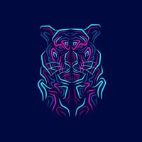 Bear line neon art portrait colorful design with dark background. Abstract vector illustration