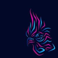 Rooster chicken neon logo line pop art portrait colorful design with dark background. Abstract vector illustration