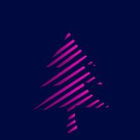diseño de logotipo colorido de arte de línea de neón de árbol de navidad. ilustración vectorial abstracta. feliz año nuevo gráfico vector