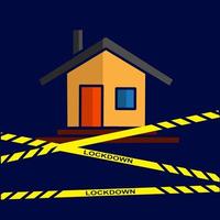 Lockdown house on pandemic line art logo colorful design with dark background. Abstract vector illustration.