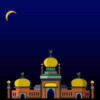 Isolated Muslim mosque flat design facade background. Flat Islamic colorful logo architectural objects. Abstract vector cartoon. Beautiful Muslim shrine icon illustration. Eastern cultural  landmark.