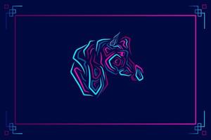 Horse logo line neon art portrait colorful design with dark background. Abstract vector illustration