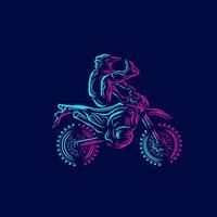 línea de ciclistas de motocross. logotipo de arte pop. diseño colorido con fondo oscuro. ilustración vectorial abstracta. fondo negro aislado para camiseta, afiche, ropa, merchandising, ropa, diseño de placa vector