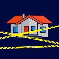 Lockdown house on pandemic line art logo colorful design with dark background. Abstract vector illustration.