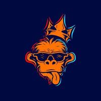 divertida línea de mono funky. logotipo de arte pop. diseño colorido con fondo oscuro. ilustración vectorial abstracta. fondo negro aislado para camiseta, afiche, ropa, merchandising, ropa, diseño de placa vector