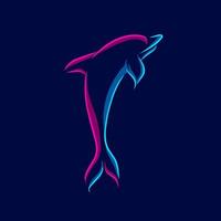 Dolphin logo line neon art portrait colorful design with dark background. Abstract vector illustration