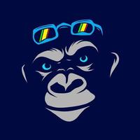Funny funky monkey Line Pop Art logo. Colorful design with dark background. Abstract vector illustration. Isolated black background for t-shirt, poster, clothing, merch, apparel, badge design