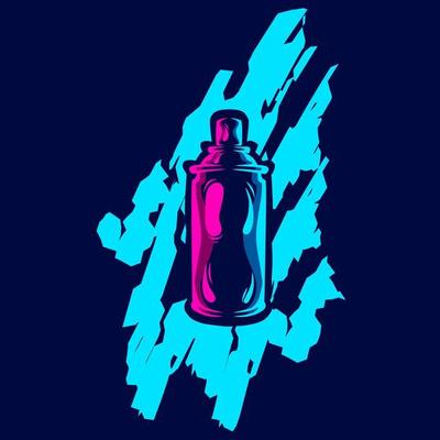 Spray bottle can painting line pop art portrait logo colorful design with dark background. Abstract vector illustration. Isolated black background for t-shirt, poster, clothing, merch, apparel