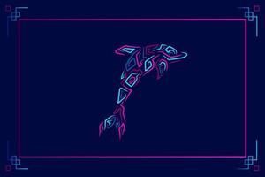 Dolphin logo line neon art portrait colorful design with dark background. Abstract vector illustration