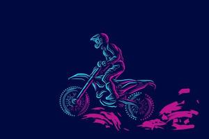 Motocross bike rider Line. Pop Art logo. Colorful design with dark background. Abstract vector illustration. Isolated black background for t-shirt, poster, clothing, merch, apparel, badge design