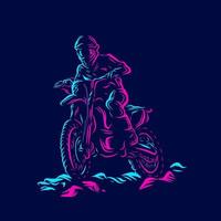 línea de ciclistas de motocross. logotipo de arte pop. diseño colorido con fondo oscuro. ilustración vectorial abstracta. fondo negro aislado para camiseta, afiche, ropa, merchandising, ropa, diseño de placa