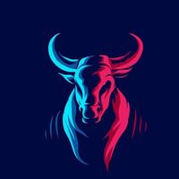 Ox cow buffalo Line. Pop Art logo. Colorful design with dark background. Abstract vector illustration. Isolated black background for t-shirt, poster, clothing, merch, apparel, badge design