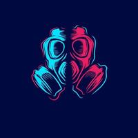 Gas mask line pop art potrait logo colorful design with dark background. Abstract vector illustration.