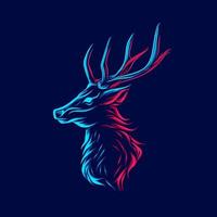 Deer on christmas logo line pop art portrait colorful design with dark background. Abstract vector illustration.