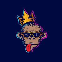 Funny funky monkey Line. Pop Art logo. Colorful design with dark background. Abstract vector illustration. Isolated black background for t-shirt, poster, clothing, merch, apparel, badge design