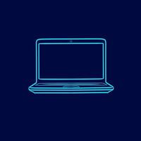 Laptop electronic portable computer notebook line pop art potrait logo colorful design with dark background. Abstract vector illustration.