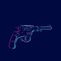 pistola revólver. línea de pistola de pistola vintage. logotipo de arte pop. diseño colorido con fondo oscuro. ilustración vectorial abstracta. fondo negro aislado para camiseta, afiche, ropa. vector