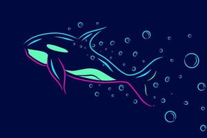 Whale Line Pop Art logo. Colorful design with dark background. Abstract vector illustration. Isolated black background for t-shirt, poster, clothing, merch, apparel, badge design