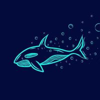 Whale Line Pop Art logo. Colorful design with dark background. Abstract vector illustration. Isolated black background for t-shirt, poster, clothing, merch, apparel, badge design