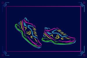 Shoes sport vector silhouette line pop art potrait logo colorful design with dark background. Abstract vector illustration. Isolated black background for t-shirt, poster, clothing.