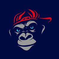 divertido logotipo de arte pop de línea de mono funky. diseño colorido con fondo oscuro. ilustración vectorial abstracta. fondo negro aislado para camiseta, afiche, ropa, merchandising, ropa, diseño de placa vector
