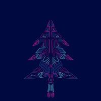 Christmas tree neon line art colorful logo design. Abstract vector illustration. Happy New Year graphic