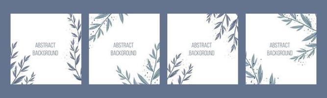 Botanical set. Trendy abstraction editable template for social media post, tropical leaves blue colours. Vector illustration. Social media background design.