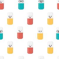 Medical seamless picture background with pills, medicines, kawaii style with smiley faces vector