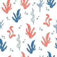 Abstract seamless marine pattern with seaweed and coral in modern colours. Marine theme. Vector graphic.