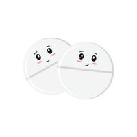 Pills on a white background, medical pills, with smileys, kawaii style. tablet symbol. Vector illustration.