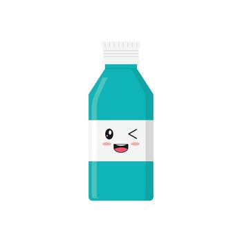 un lindo personaje con una sonrisa en forma de medicina líquida, jarabe. medicina para la garganta, antipirético sobre un fondo blanco. vector