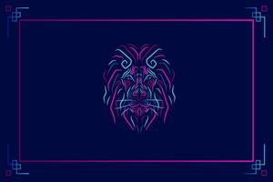 Lion line neon art portrait colorful design with dark background. Abstract vector illustration