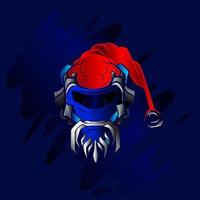 Santa claus robot logo line pop art potrait colorful design with dark background. Abstract vector illustration.