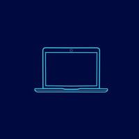 Laptop electronic portable computer notebook line pop art potrait logo colorful design with dark background. Abstract vector illustration.