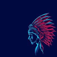 línea de héroe guerrero indio apache. logotipo de arte pop. diseño colorido con fondo oscuro. ilustración vectorial abstracta. fondo negro aislado para camiseta, afiche, ropa, merchandising, ropa, diseño de placa vector