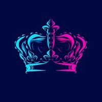 Crown line pop art potrait logo colorful design with dark background. Abstract vector illustration. Isolated black background for t-shirt, poster, clothing, merch, apparel, badge design