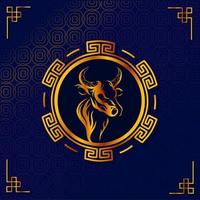 The chinese lunar new year on dark background. Year of the Ox Bull. Greetings card. vector